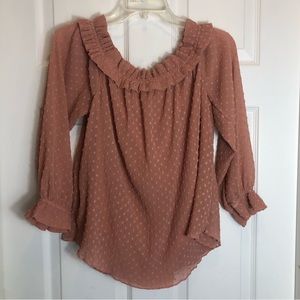 Mine Off The Shoulder Lined, Sheer Sleeve Top. Size Small